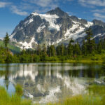 Mountains in the spring time near a lake